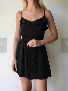 Divided Summer Casual Women's Black Ruffle-Trim Spaghetti Strap Dress, Size 12